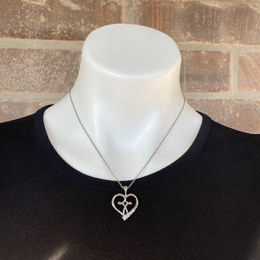 Vintage Camco Heart & Cross Pendant With Rhinestones and Silver Tone Chain
